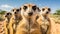 Group of Meerkats Standing Upright and Looking