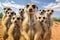 Group of meerkats standing upright and looking. Generative AI