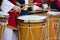 Group of Men Dressed in Medieval Clothes Playing Drums