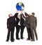 Group of men holding a terrestrial globe