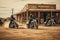A group of men riding motorcycles down a dirt road, creating a thrilling and adventurous scene, Bikers on Harley Davidson
