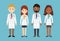 Group of men and women doctors characters team on white background