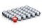 Group of metal silver balls with one red leader