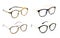 Group of modern fashionable spectacles isolated on white background, Perfect reflection, Glasses