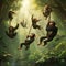 A group of monkeys swinging through the trees, their faces full of mischief by AI generated