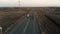 Group of moto bikers on asphalt highway. aerial view