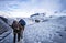 Group of mountaineers on snowy mountain in Iceland