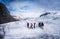 Group of mountaineers on snowy mountain in Iceland