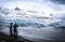 Group of mountaineers on snowy mountain in Iceland