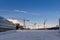 group of moving cranes seen from the roof of the Oslo Opera house