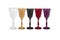 Group of multicolored glass wine glasses