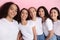 Group Of Multicultural Females Making Selfie Posing Together, Pink Background