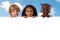 Group of multiracial kids portrait with white board