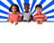 Group of multiracial kids portrait with white board