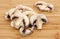 Group Mushrooms on Cutting Board Close