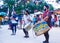 Group of musicians cheering the audience during a replica of a Portuguese medieval festival