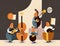 A group of musicians playing instruments creating a harmonious sound of gratitude. Art concept. AI generation