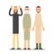 Group muslim arabic people. Men standing together in different s
