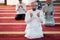 group of muslim people praying namaz in mosque.