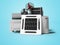 Group of office cooling equipment air conditioning fan 3d render on blue background with shadow