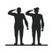 Group of officers soldiers saludating silhouette