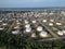 Group of oil storage tanks at UK oil refinery in Fawley