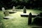 Group of old creepy cemetary tombstones - filter added