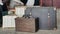 Group of old vintage leather brown suitcases