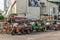 Group of open motorized tricycle taxis in Bangkok, Thailand