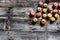 Group of organic seasonal apples on old rustic wooden background