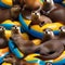 A group of otters floating down a river on colorful rafts, clinking their shells together for a midnight toast4