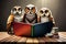 Group Owls Reading Book In Class, Wisdom And Knowledge Concept. Generative AI