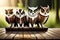 Group Owls Reading Book In Class, Wisdom And Knowledge Concept. Generative AI