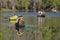 Group of paddlers canoeing on Shingle Creek in Kissimmee, Florid