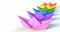 Group of paper boats with rainbow colors