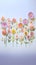 Group of paper flowers arranged in a row on white background. Generated Ai