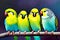 Group Of Parakeet Birds Standing On A Tree Branch Generative AI