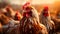 A group of pasture raised hens bask in freedom of an open field. Generative AI