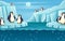 Group of penguin in antarctica scene . Vector