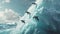 Group of Penguins Birds Flying Over Large Iceberg