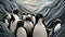 A group of penguins in front of a swirly background