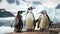 A group of penguins huddle together on a snowy hill, keeping each other warm. AI Generated