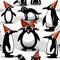 A group of penguins in party hats and tuxedos, raising their flippers as they count down to the New Year1
