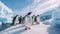 Group of penguins stood on snowy landscape of Antarctica. Generative AI