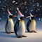A group of penguins wearing tiny party hats and blowing noisemakers in the snow as the clock strikes midnight2