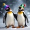 A group of penguins wearing tiny party hats and blowing noisemakers in the snow as the clock strikes midnight5