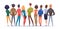 Group people back view. Teenagers standing crowd persons with backpackers man and woman together exact vector cartoon