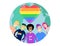 A group of people Celebrating gay people rights around the world. Rainbow hearts. Same-sex love. LGBT. LGBTQ. Vector Illustration