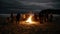 Group of people enjoy campfire on beach generated by AI