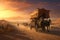 A group of people enjoying a ride on a horse drawn carriage, Medieval trading caravan crossing the desert, AI Generated